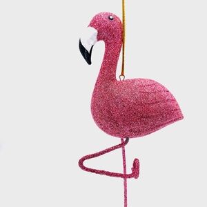 Sparkly Pink Hand Carved Wood Ornament